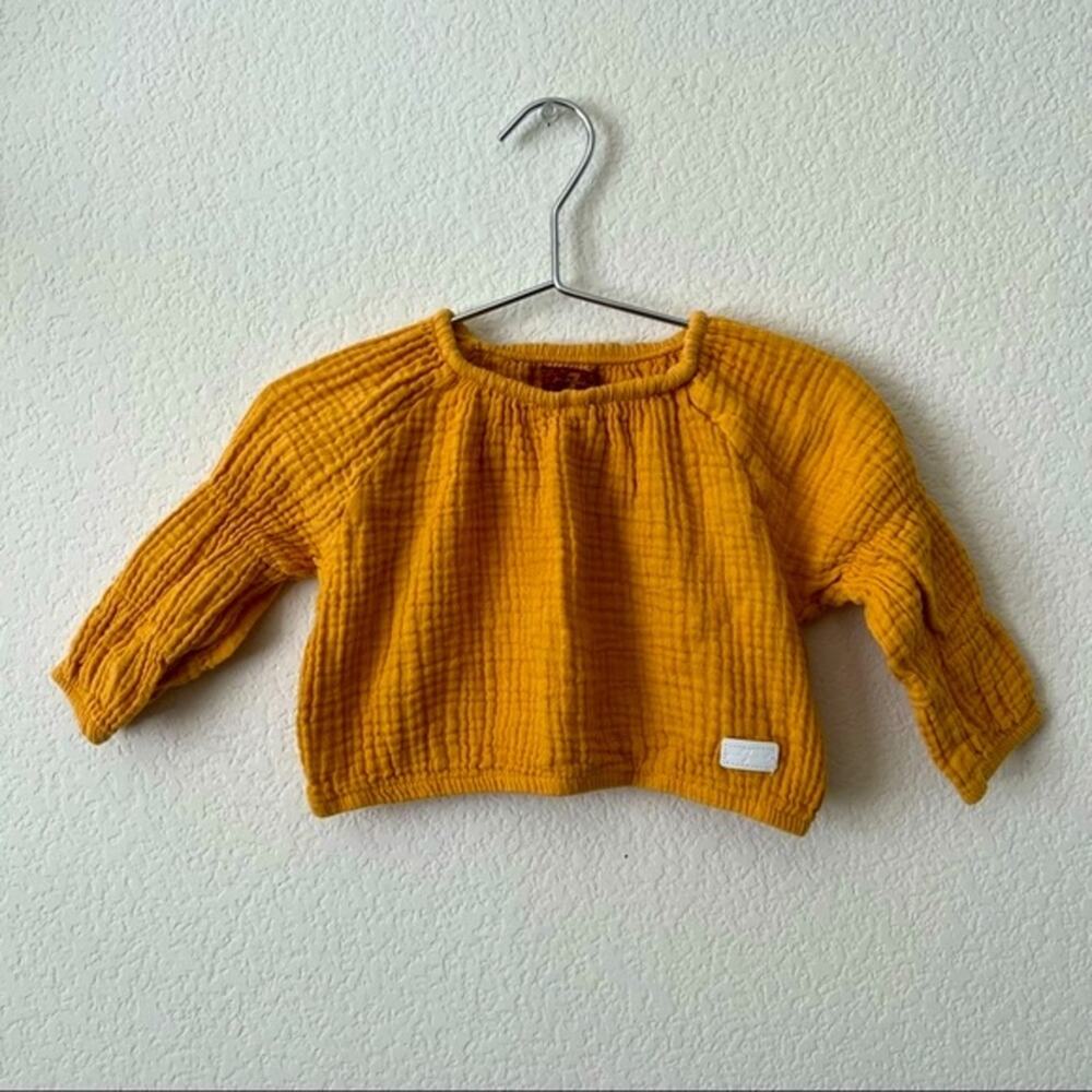 7 For All Mankind 7FAM marigold yellow gauzy knit top